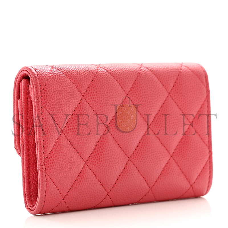 CHANEL CAVIAR QUILTED FLAP CARD HOLDER PINK AP0214 (11.3*7.5*2.5cm)